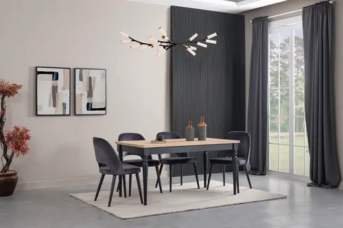 Black Ahşap Masa Takımı, 140X80