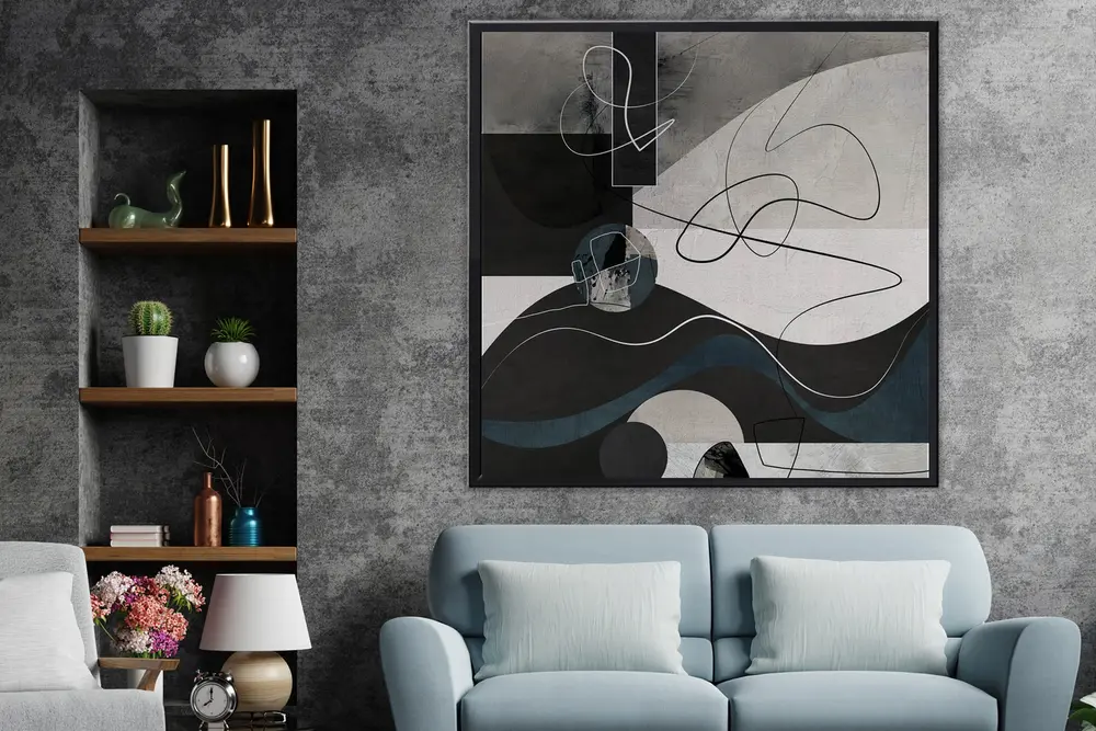 Ahşap Traverten Dokulu Soyut Resım Tablo, 60X90, 15