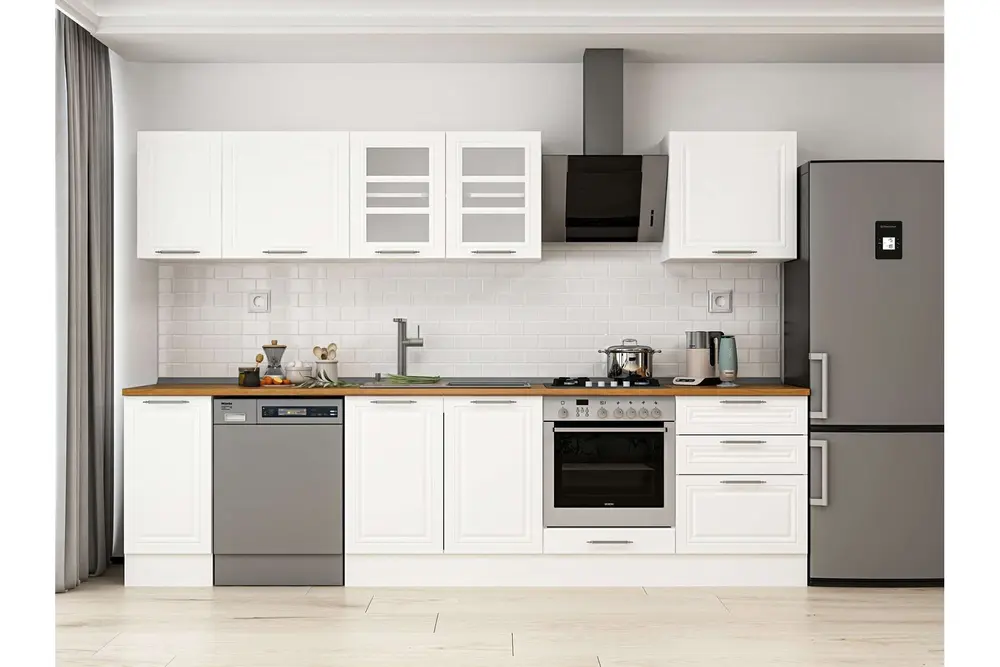 Alvinka 300X210 Cm Klasik Mebran Mutfak Dolabı, M E80S40S60 3 Mebran Beyaz Suntalam