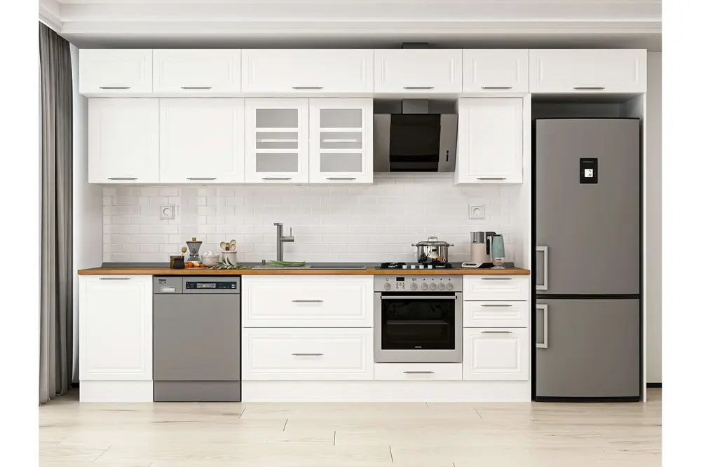 Alvinka 375X240 Cm Klasik Mebran Mutfak Dolabı, Mb E80S50S45 3 Mebran Beyaz Suntalam