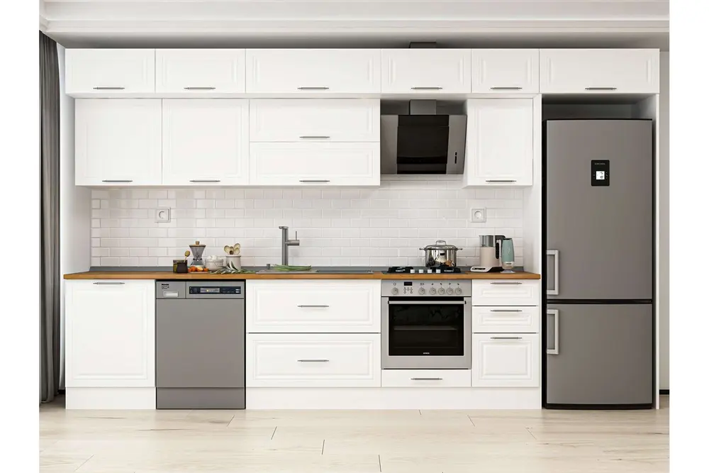 Alvinka 385X240 Cm Klasik Mebran Mutfak Dolabı, Mb E80S60S45 2 Mebran Beyaz Suntalam