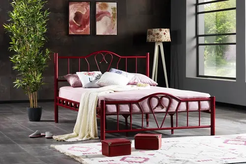 Orkide Metal Karyola, Bordo, 140X190