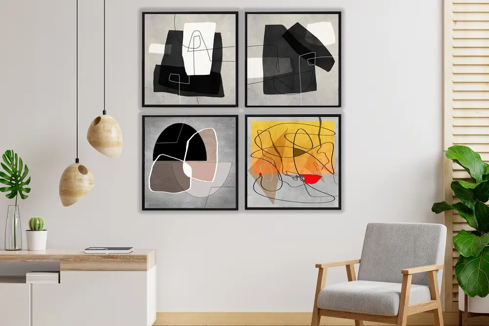 Ahşap Traverten Dokulu Soyut Resım Tablo, 60X90, 23