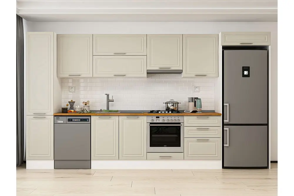 Alvinka 385X222 Cm Klasik Mebran Mutfak Dolabı, Mbb E80B45S60 1 Mebran Kumtaşı Suntalam