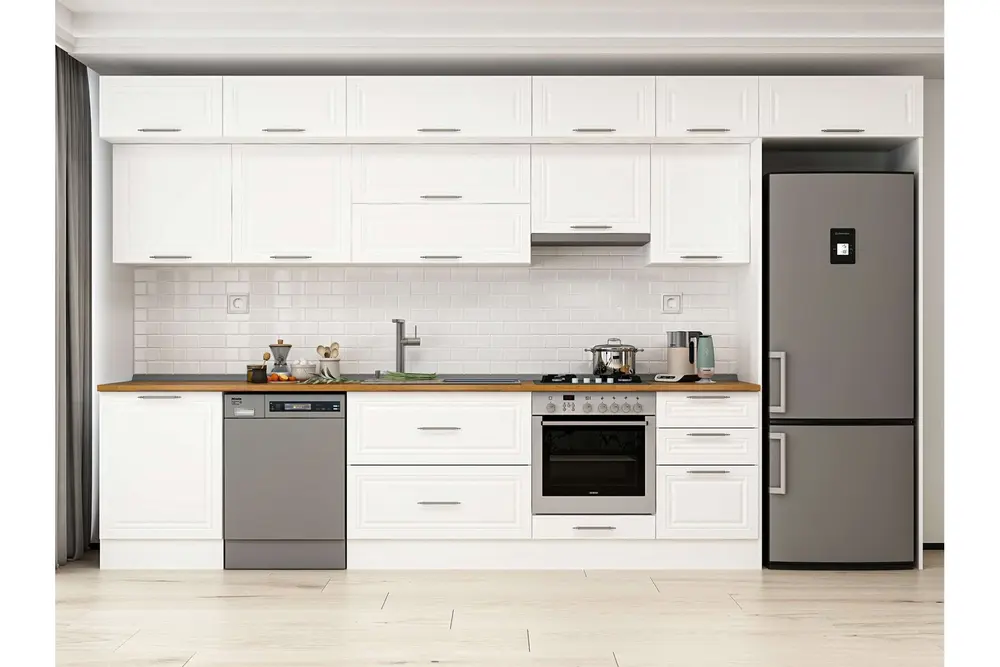 Alvinka 390X240 Cm Klasik Mebran Mutfak Dolabı, Mb E80S60S50 1 Mebran Beyaz Suntalam