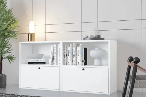 Consola Eva 2 Düşer Kapaklı Raflı Modern Beyaz Konsol Hvv-Kns-1006