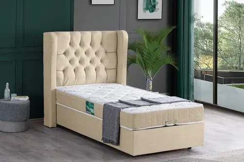 Riga Baza Başlık Ve Comfort Yatak Seti, Krem, 90X190
