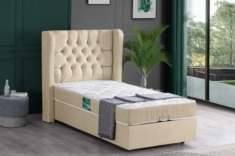 Riga Baza Başlık Ve Comfort Yatak Seti, Krem, 90X190