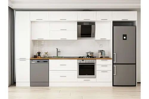 Alvinka 375X240 Cm Klasik Mebran Mutfak Dolabı, Mbb E80B45S50 2 Mebran Beyaz Suntalam