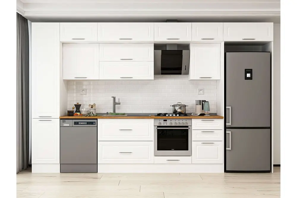 Alvinka 375X240 Cm Klasik Mebran Mutfak Dolabı, Mbb E80B45S50 2 Mebran Beyaz Suntalam