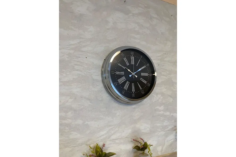Dark Elegance Metal Krom Duvar Saati 40 Cm