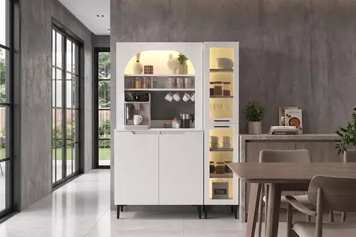 Hiera Melinta Kiler Dolabı Kahve Köşesi, Beyaz, 125 Cm