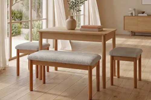 Nuu Açılır Mutfak Masa Takımı,İki Tabure, Sırtsız Bench