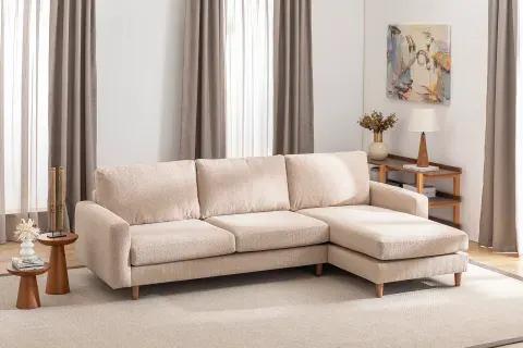 Merlin Mini Köşe Koltuk, Ceviz, İnce Kol, Recycled, Cappucino