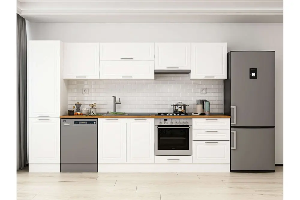 Alvinka 320X210 Cm Klasik Mebran Mutfak Dolabı, Mb E90B50S60 1 Mebran Beyaz Suntalam