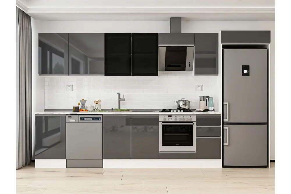 Alvinka 370X222 Cm Mutfak Dolabı, Mb E80S50S40 3 Antrasit Suntalam