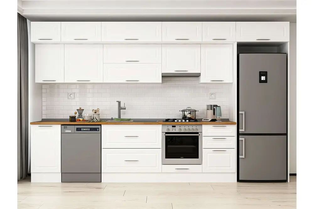 Alvinka 385X240 Cm Klasik Mebran Mutfak Dolabı, Mb E90S45S50 1 Mebran Beyaz Suntalam