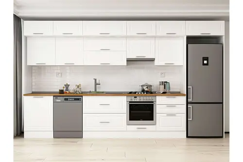 Alvinka 400X240 Cm Klasik Mebran Mutfak Dolabı, Mb E80S60S60 1 Mebran Beyaz Suntalam