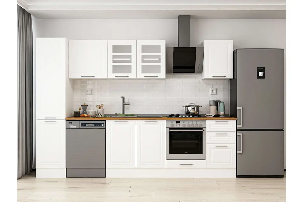 Alvinka 290X210 Cm Klasik Mebran Mutfak Dolabı, Mb E80B45S45 3 Mebran Beyaz Suntalam