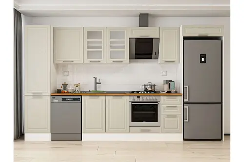 Alvinka 370X222 Cm Klasik Mebran Mutfak Dolabı, Mbb E80B50S40 3 Mebran Kumtaşı Suntalam