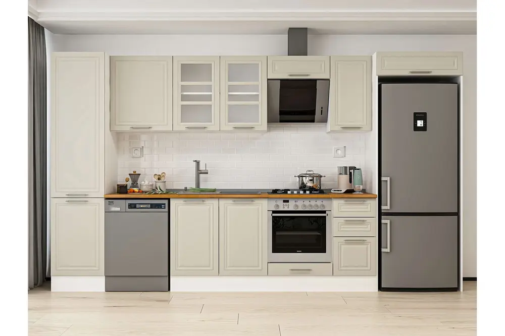 Alvinka 370X222 Cm Klasik Mebran Mutfak Dolabı, Mbb E80B50S40 3 Mebran Kumtaşı Suntalam