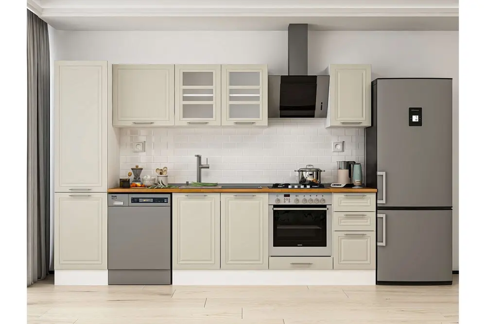 Alvinka 290X210 Cm Klasik Mebran Mutfak Dolabı, Mb E80B50S40 3 Mebran Kumtaşı Suntalam