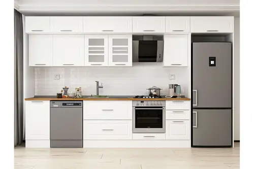 Alvinka 380X240 Cm Klasik Mebran Mutfak Dolabı, Mb E90S45S45 3 Mebran Beyaz Suntalam