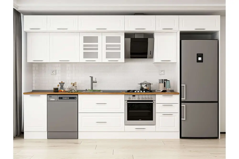Alvinka 380X240 Cm Klasik Mebran Mutfak Dolabı, Mb E90S45S45 3 Mebran Beyaz Suntalam