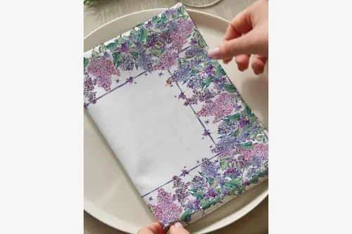 Flora Lila Pamuklu Dört Adet Peçete