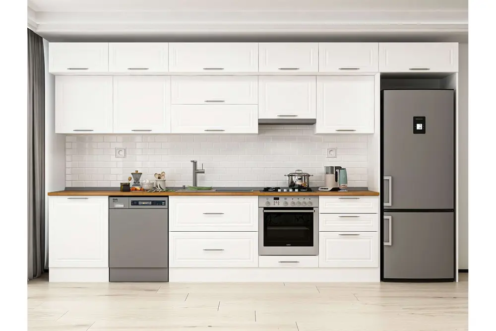 Alvinka 410X240 Cm Klasik Mebran Mutfak Dolabı, Mb E90S60S60 1 Mebran Beyaz Suntalam