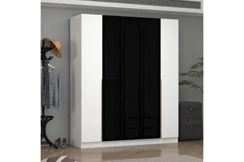 Alin 2 Gizli Çekmeceli 5 Kapaklı Beyaz Dolap 3 Füme Cam, 2 Beyaz Kapaklı