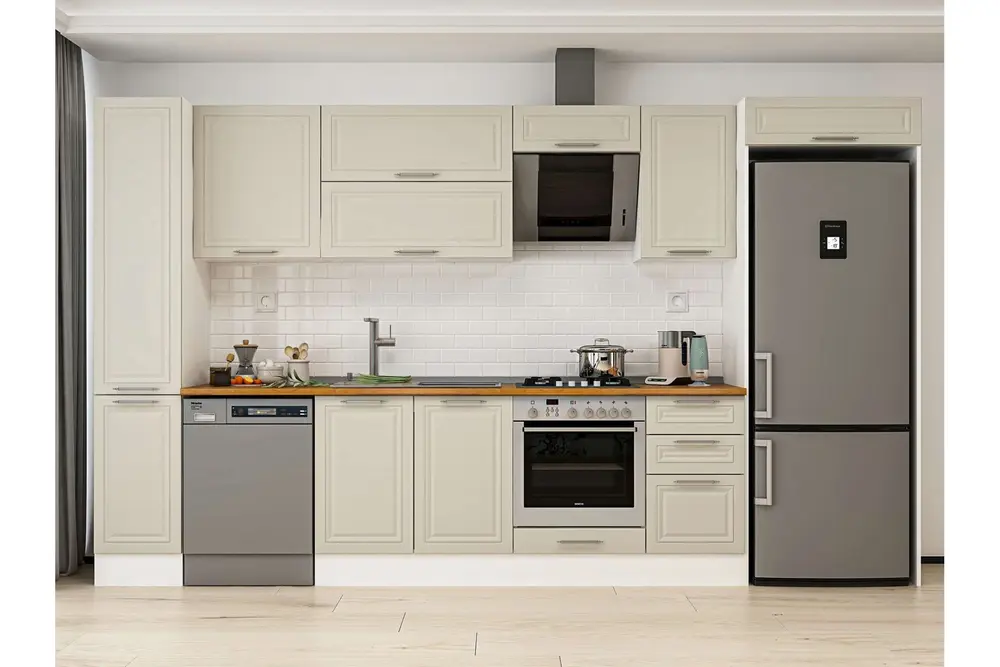 Alvinka 375X222 Cm Klasik Mebran Mutfak Dolabı, Mbb E90B40S45 2 Mebran Kumtaşı Suntalam