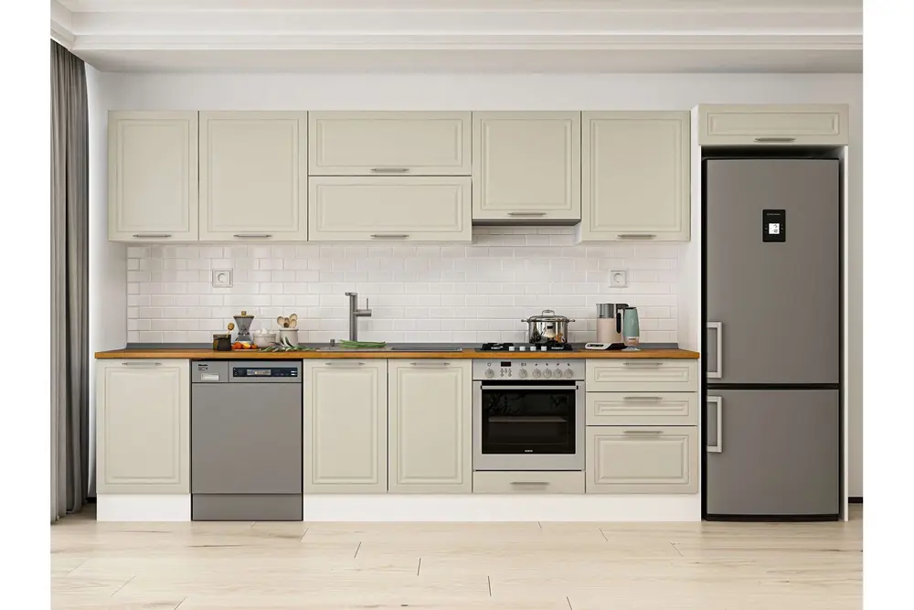 Alvinka 400X222 Cm Klasik Mebran Mutfak Dolabı, Mb E90S50S60 1 Mebran Kumtaşı Suntalam
