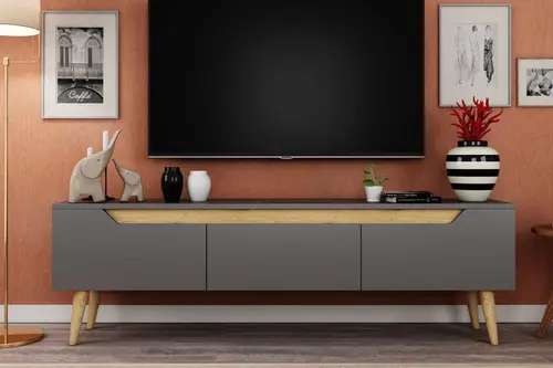 Mana Ahşap Ayaklı Tv Ünitesi, Antrasit, 160 Cm
