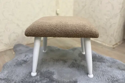 Trend Teddy Puf, Kahverengi, Beyaz Ahşap Ayak