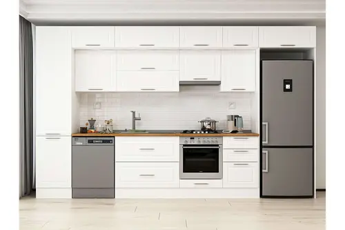 Alvinka 380X240 Cm Klasik Mebran Mutfak Dolabı, Mbb E80B50S50 1 Mebran Beyaz Suntalam