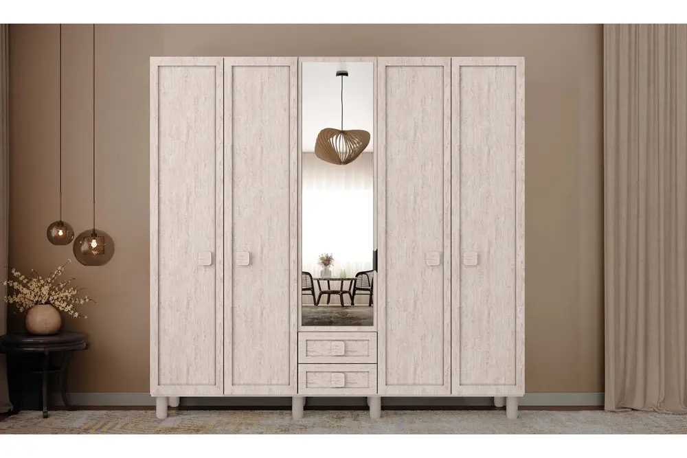 Ihlara %100 Mdf Gardırop, Traverten, 5 Kapaklı