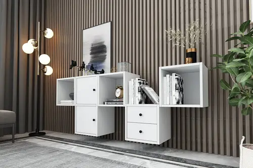 Leno 2 Kapaklı Çekmeceli Duvara Monte Ayaksız Dresuar Beyaz 170 Cm Drs-1004-Ç