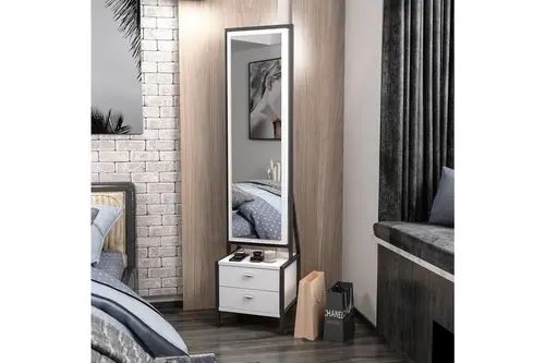 Elegante Aynalı Takı Dolabı, Çekmeceli, Beyaz