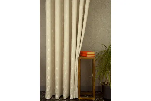 Fon Perde Helezonik Desen Açık Bej 1-2 Seyrek Pile 100X260