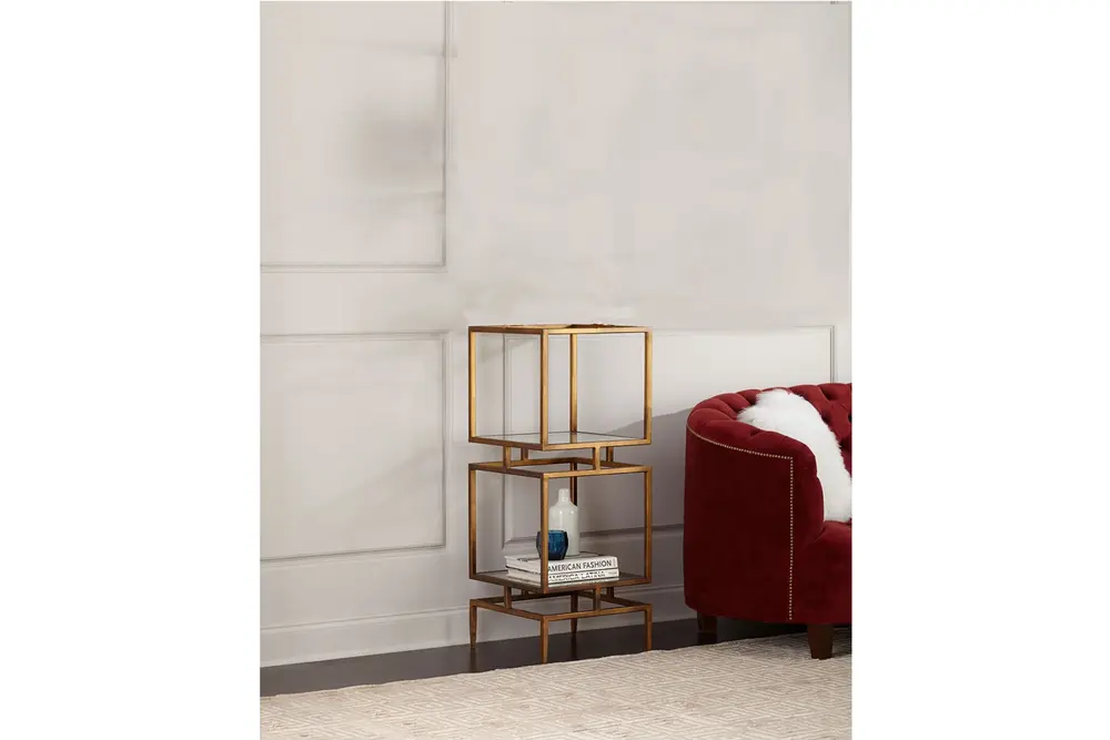 Olope Metal Kitaplık, 2 Katlı, Pirinç Eskitme