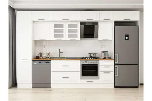 Alvinka 370X240 Cm Klasik Mebran Mutfak Dolabı, Mbb E80B45S45 3 Mebran Beyaz Suntalam