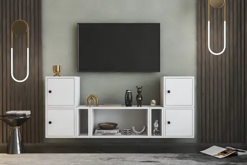 Leron Modüler Duvara Monte Tv Ünitesi 4 Kapaklı