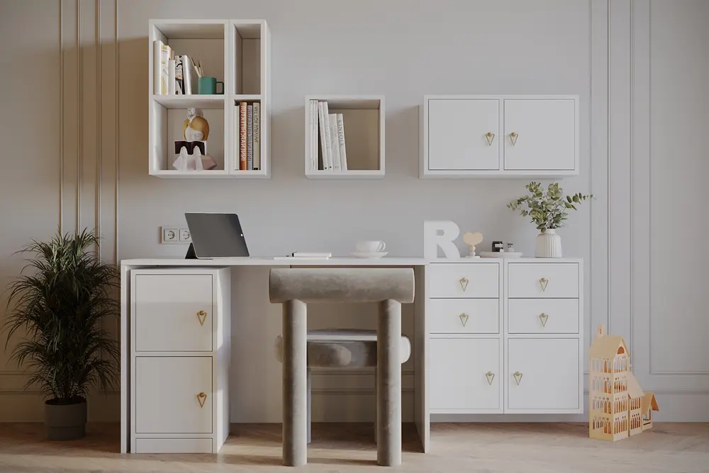 Minimalist Çalışma Masası, 6 Kapak 4 Çekmece