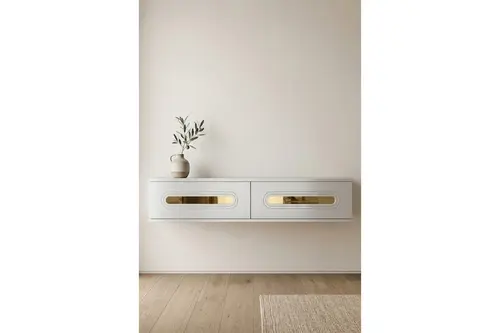 Rany Dresuar Ve Antre Rafı, Beyaz Gold, 120 Cm