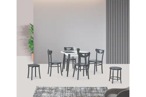 Siena Sabit Masa Ve Alman Sandalye Takımı, Antrasit, 90X90