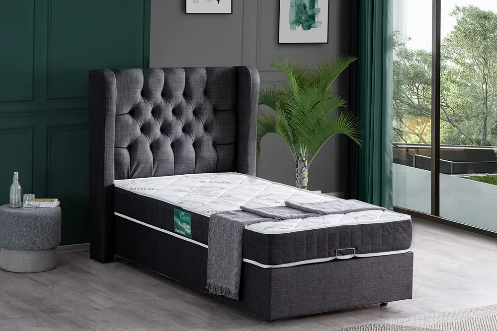 Riga Baza Başlık Ve Comfort Yatak Seti, Antrasit, 90X190