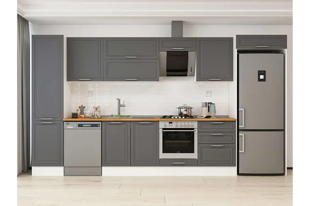 Alvinka 400X222 Cm Klasik Mebran Mutfak Dolabı, Mbb E90B50S60 2 Mebran Antrasit Suntalam