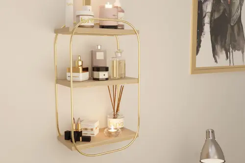 Bino Oval Ahşap Banyo Mutfak Rafı, Gold