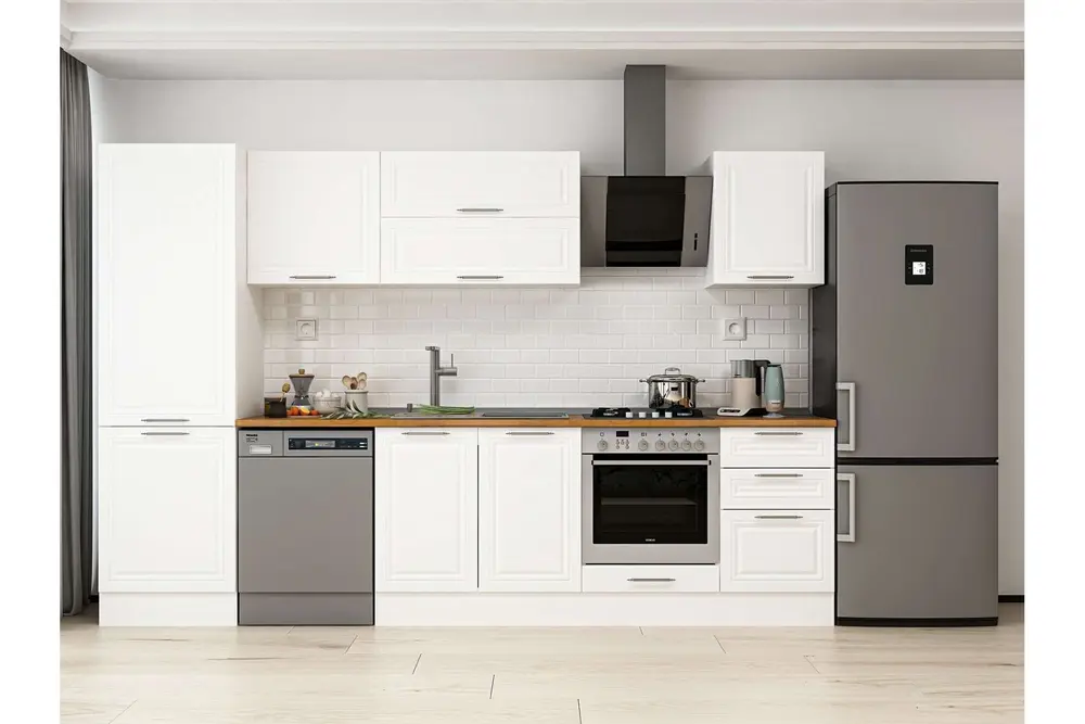 Alvinka 320X210 Cm Klasik Mebran Mutfak Dolabı, Mb E90B60S50 2 Mebran Beyaz Suntalam